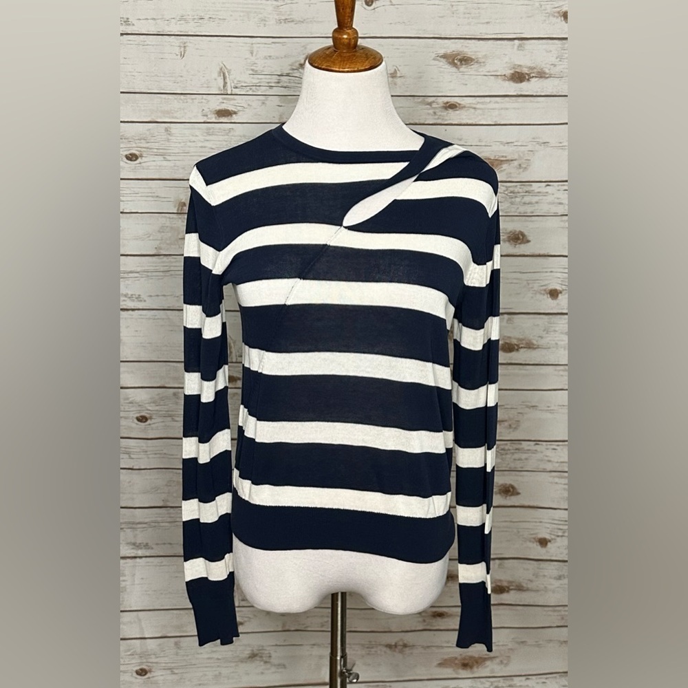 A.L.C. ‘Robinson’ navy/white stripe cutout cotton long sleeve sweater Size Small